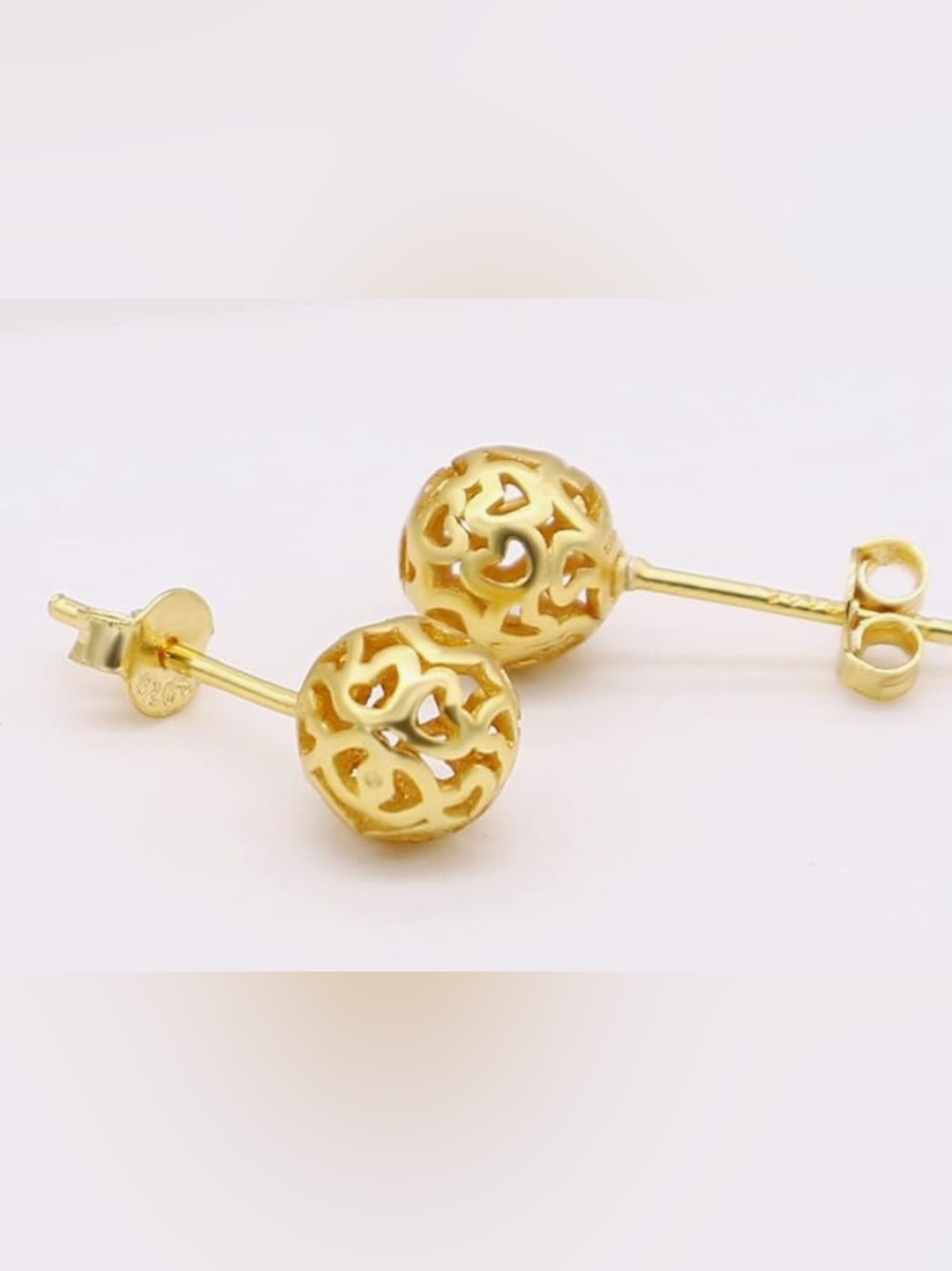 Unique Lord & Taylor 18KT Gold vermeil Heart Scroll Ball  Stud Earrings